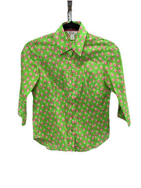 Vintage Lily Pulitzer Green Button Up Shirt Flower Print Top Size 0 Rare Pattern